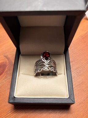 Or Paz Silver Ring with Deep Red Stone size 10